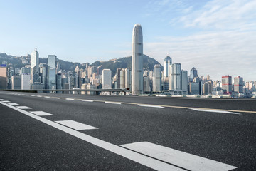 Air highway asphalt road and office building of commercial building in modern city