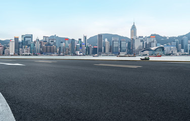 Air highway asphalt road and office building of commercial building in modern city