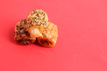 delicious salty cake on colorful background