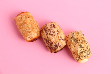 delicious salty cake on colorful background