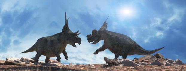 battle of dinosaurs render 3d
