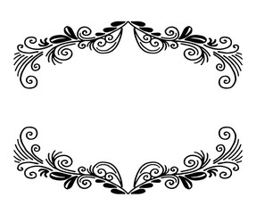 Decorative frame composition with, flowers, ornate elements in doodle style. Floral, ornate, decorative design elements