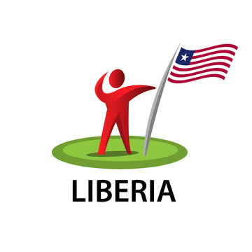 Man holding a flag of Liberia, Vector illustration on white background.