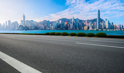 Air highway asphalt road and office building of commercial building in modern city