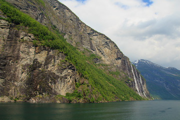 Geiranger Fjord, Ferry, Mountains. Beautiful Nature Norway panorama