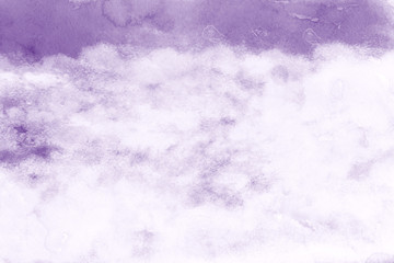 Violet ink and watercolor textures on white paper background. Paint leaks and ombre effects. Hand painted abstract image.