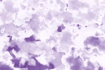 Violet ink and watercolor textures on white paper background. Paint leaks and ombre effects. Hand painted abstract image.