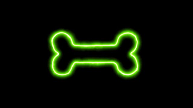 The appearance of the green neon symbol bone. Flicker, In - Out. Alpha channel Premultiplied - Matted with color black
