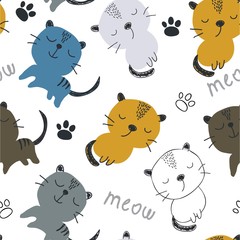 seamless pattern with cute cats. vector illustration for textile,fabric