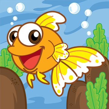 Gold fish cartoon, cartoon cute, animal cute