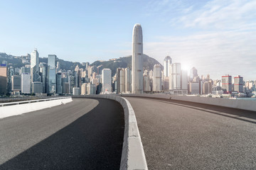 Air highway asphalt road and office building of commercial building in modern city