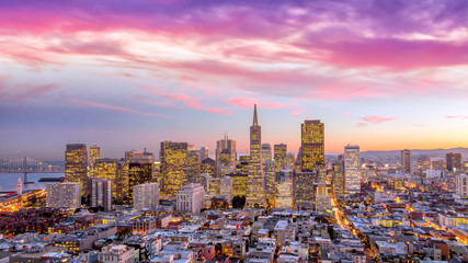 downtown San Francisco at sunset.