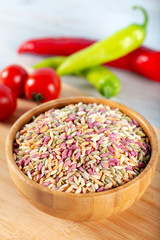 Colorful barley noodles with vegetables
