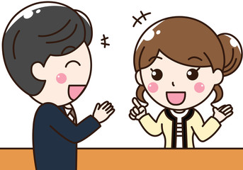  男性女性会社員OL-笑顔で会話、相談、会議