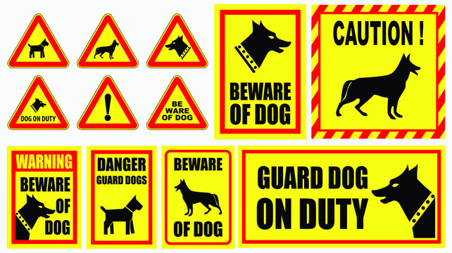 set of dog on guard. suitable to create sticker, or sign on fence. easy to modify