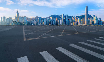 Air highway asphalt road and office building of commercial building in modern city