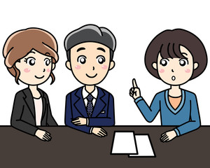  男性女性会社員OL-笑顔で会話、相談、打ち合わせ