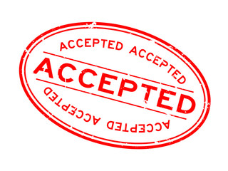 Grunge red accepted word oval rubber seal stamp on white background