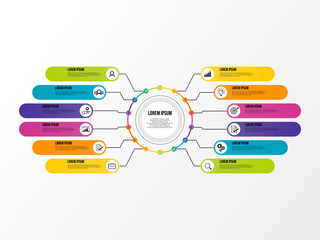 Fototapeta na wymiar Business Infographics Vector Design template. Data Visualization Timeline with circles, steps, number options most useful can be used for workflow layout, presentation, diagram, annual reports
