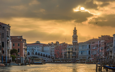 Gondola in Realto at sunrise
