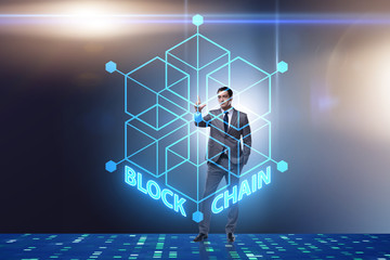 Young businessman in innovative blockchain concept