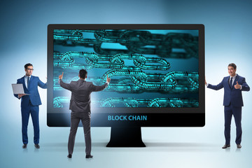 Young businessman in innovative blockchain concept