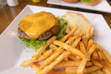 Hamburger with fries