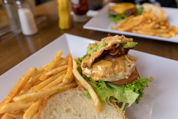 Hamburger with fries