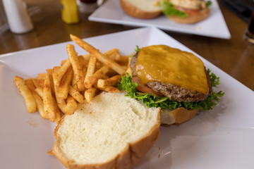 Hamburger with fries