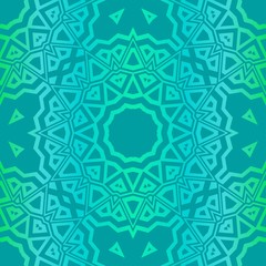 Floral Geometric Pattern With Hand-Drawing Mandala. Illustration. For Fabric, Textile, Print. Green color
