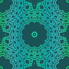 Floral Geometric Pattern With Hand-Drawing Mandala. Illustration. For Fabric, Textile, Print. Green color