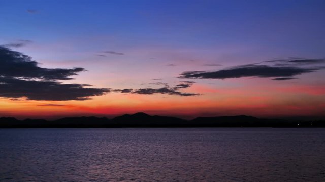The sky and the river moving in the moment of sunset, twilight. nature video background