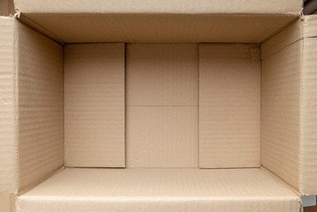 Empty cardboard box. Close up inside view of cardboard packaging box.