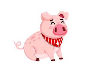 Cute cartoon fat Pig characters isolated on white background. Vector Illustration cartoon style.