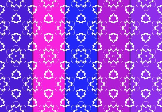 Set of Seamless Geometrical Pattern. Vector Illustration. For Design, Wallpaper, Fashion Print. Blue, red, purple color