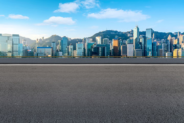 Air highway asphalt road and office building of commercial building in modern city