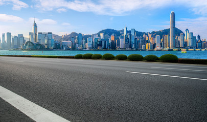 Air highway asphalt road and office building of commercial building in modern city