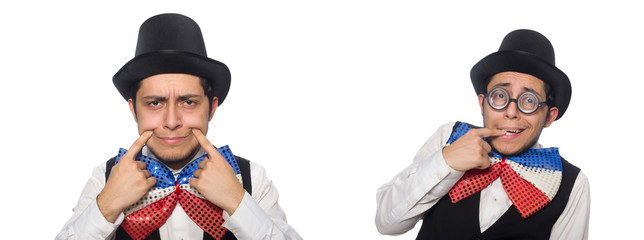 Funny man wearing giant bow tie