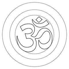 Buddhist symbol Ohm vector illustration on white background. Om. Coloring page.