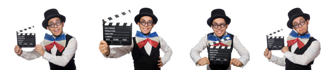 Funny man wearing giant bow tie