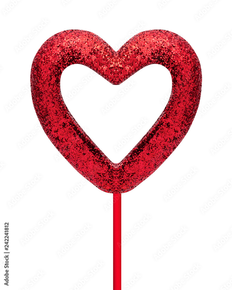 Poster red heart frame isolated on white background. valentine heart with stick. ( clipping path )