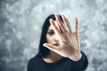 woman hand stop sign