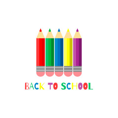 Vector illustration. Set of vector colored pencils with rubber on white background. Back to school banner.