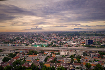 Beautiful Jakarta skyline with Becakayu tollway at dusk