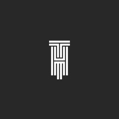 Hipster Initials TH or HT logo original wedding creative emblem, letters T and H line art black and white style.