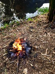 bonfire near lake