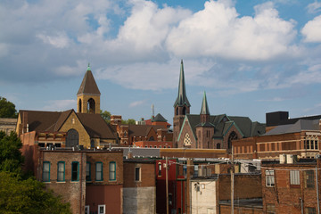 View of downtown on a Summer afternoon.  Burlington, Iowa, USA