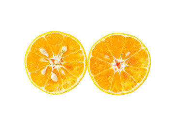 Half of tangerine orange fruit isolated on white background