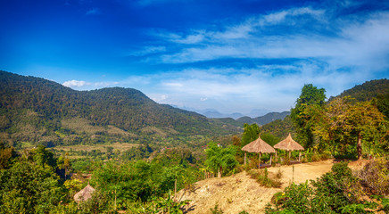 Fototapeta na wymiar Beautiful scenery, a national park Nahm Dong, mountain view and blue sky, popular travel destination in Southeast Asia