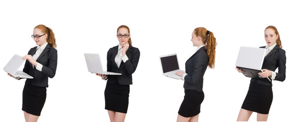 Businesswoman with laptop isolated on white